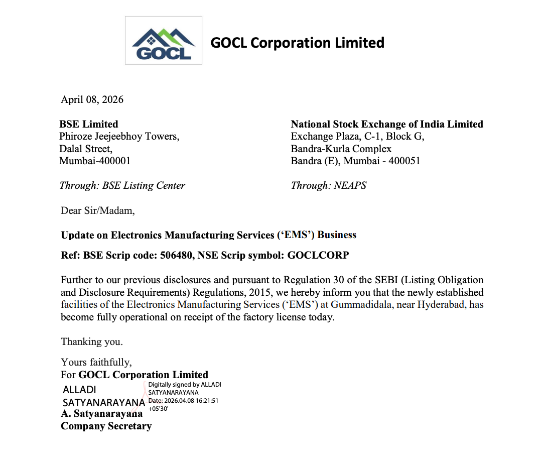 GOCL EMS Facility in Hyderabad Becomes Fully Operational