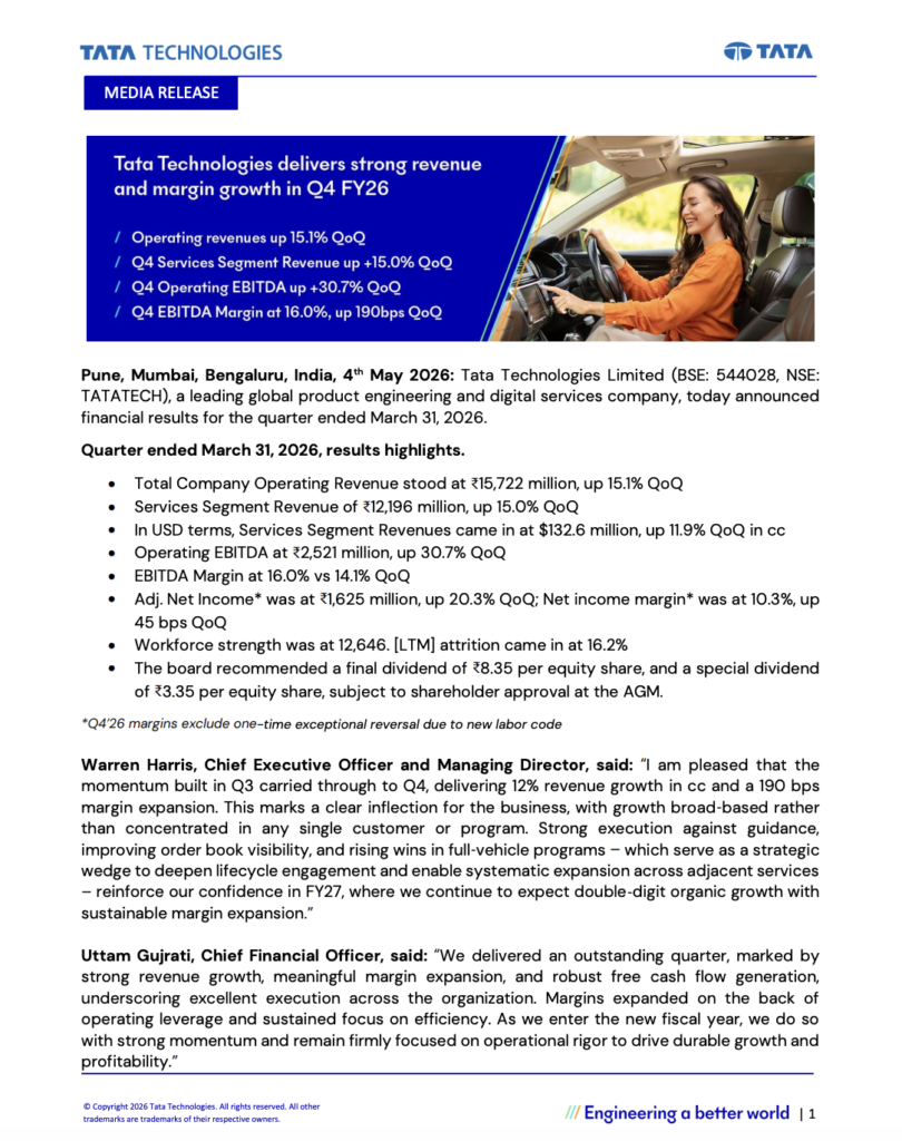 Tata Technologies Reports Strong Q4 FY26 Results with Revenue Growth ...