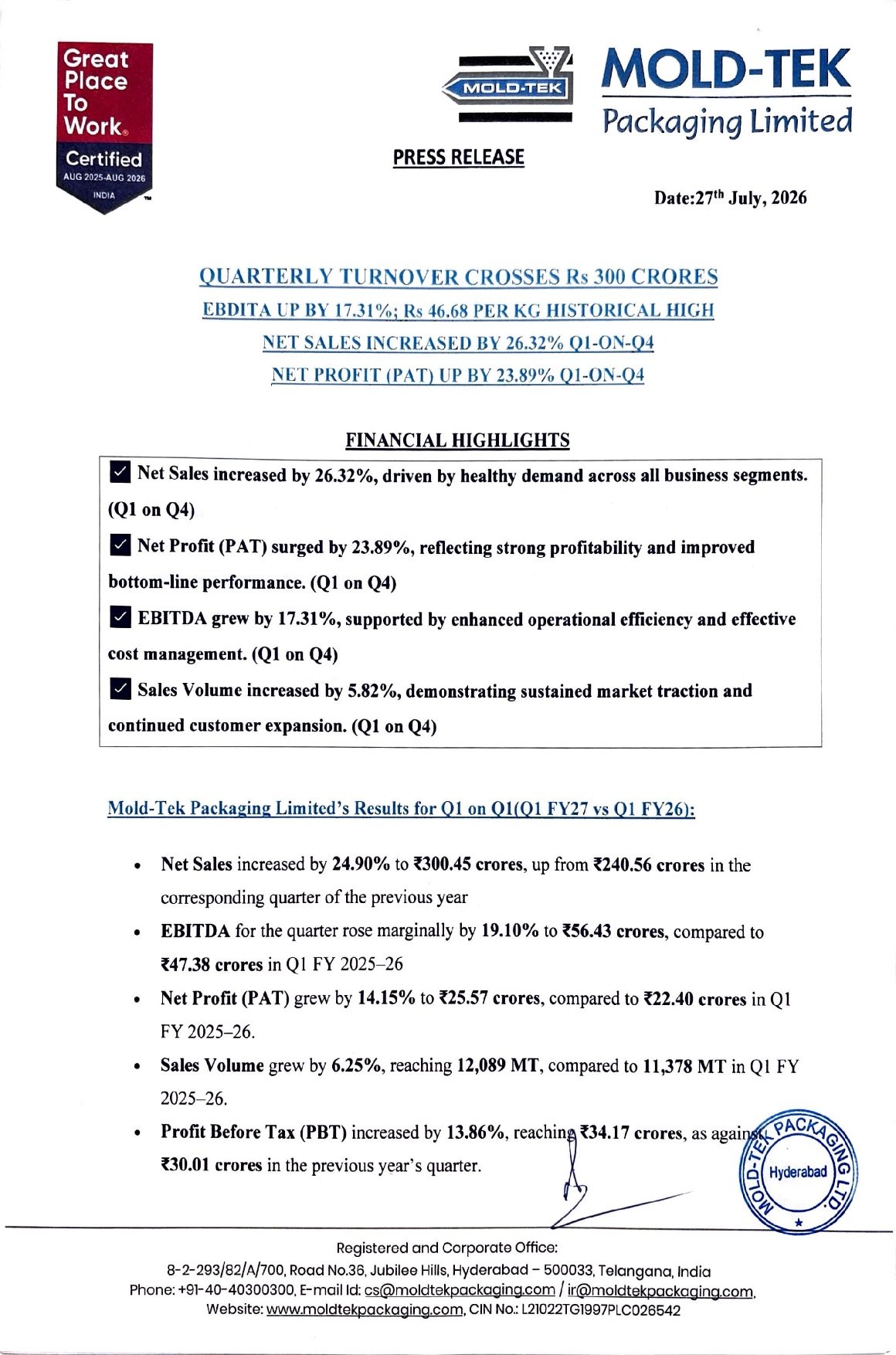 Mold-Tek Packaging Q1 FY27 Results
