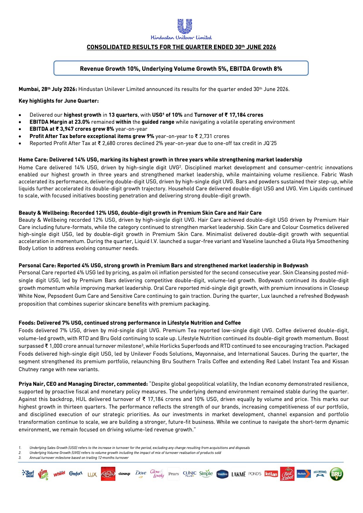 Hindustan Unilever Q1 FY27 Results