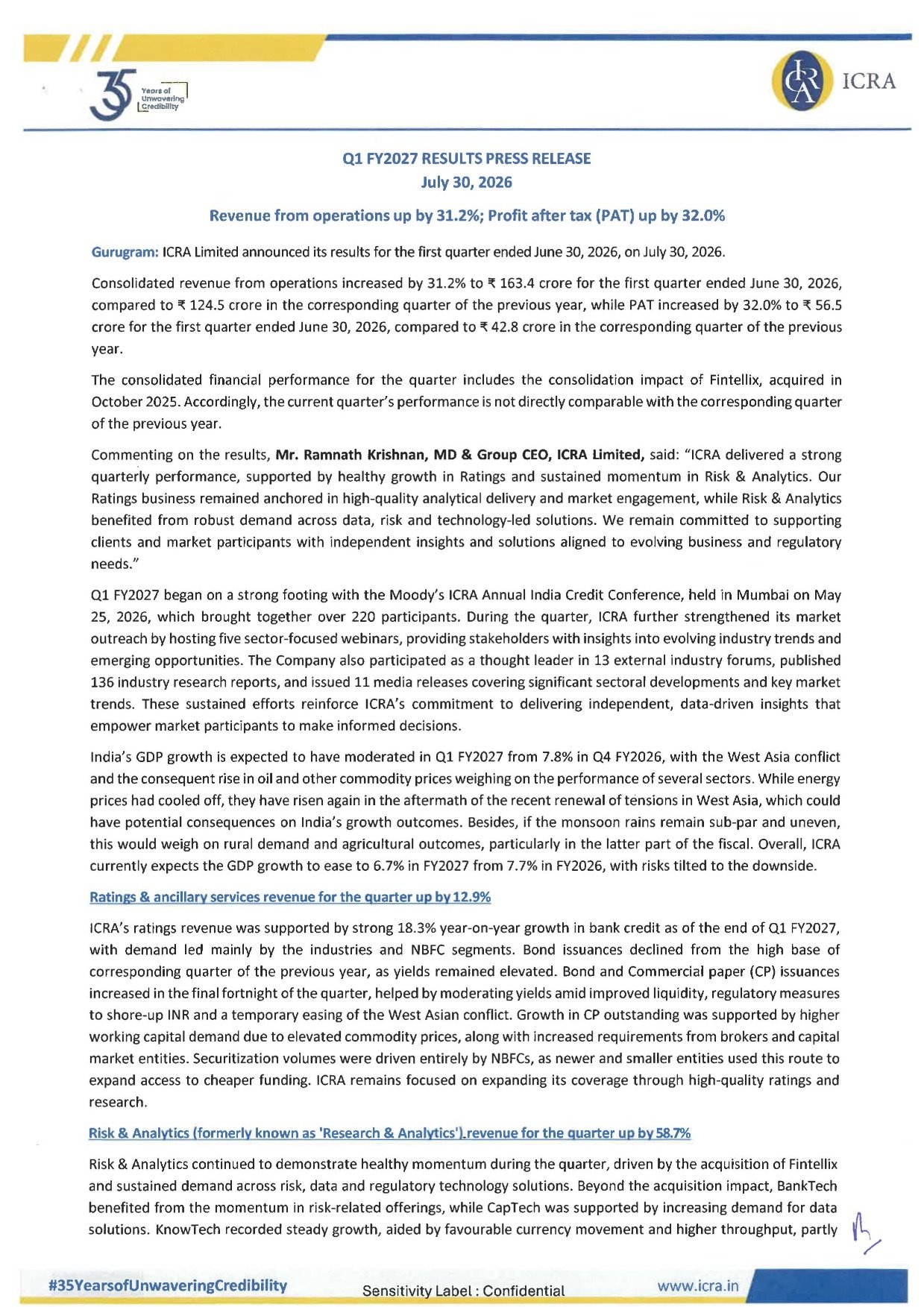 ICRA Q1 FY27 Results