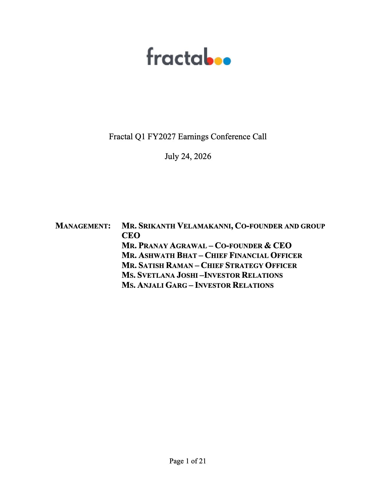 Fractal Analytics Q1 FY27 Results