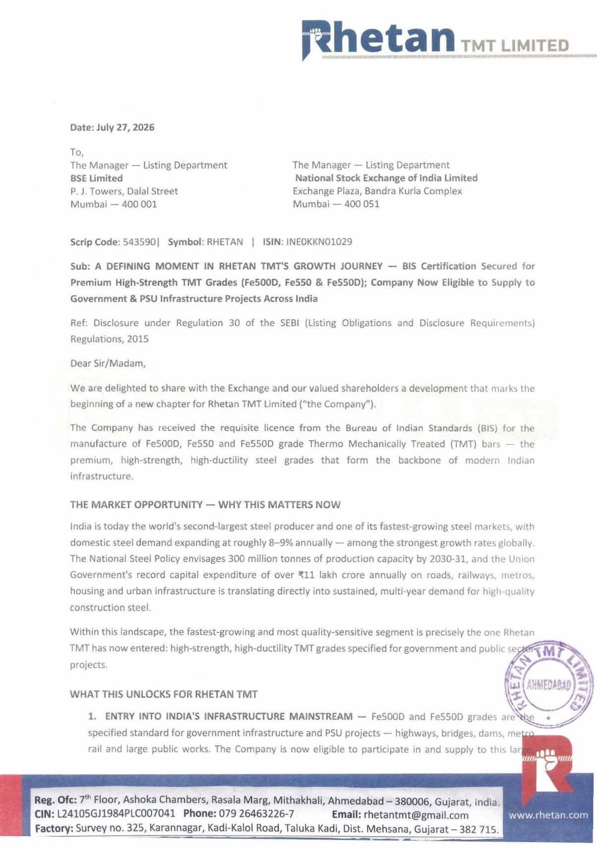 Rhetan TMT BIS Certification