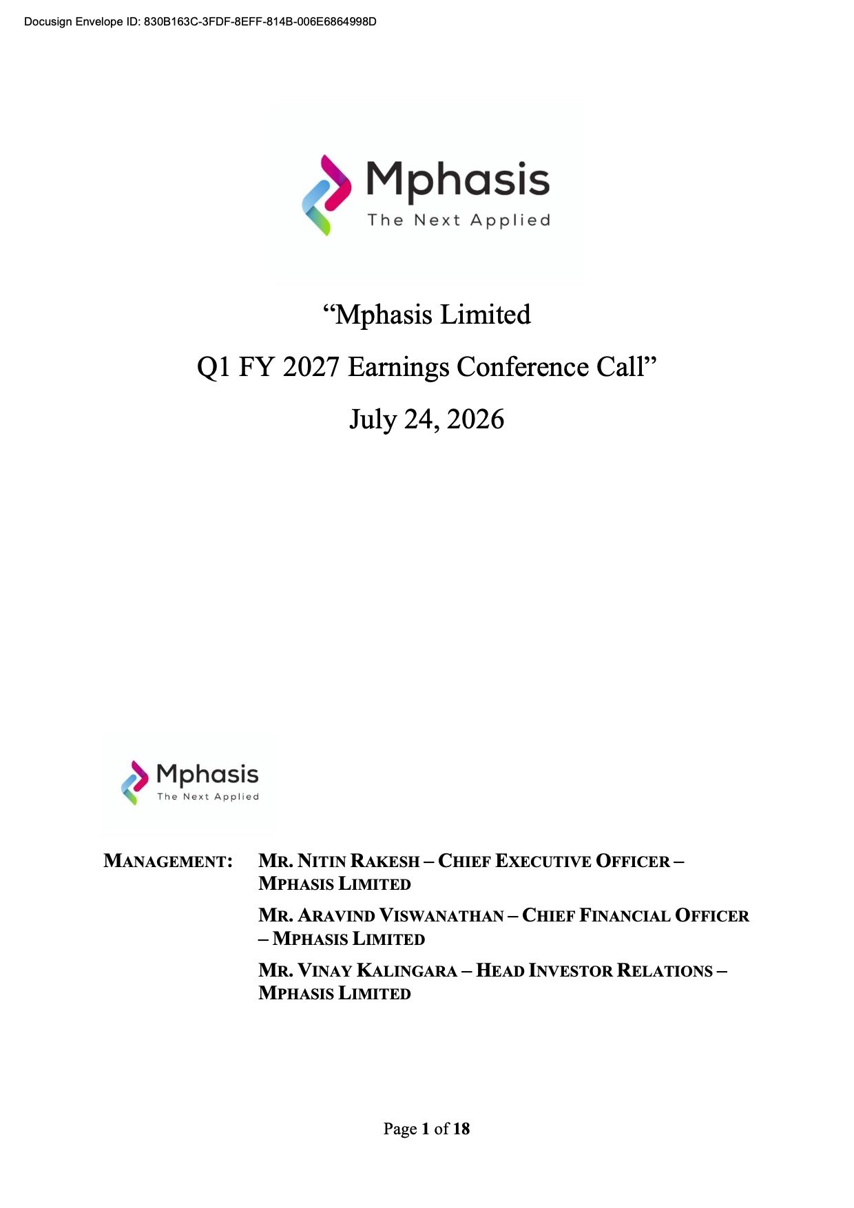 Mphasis Q1 FY27 Results
