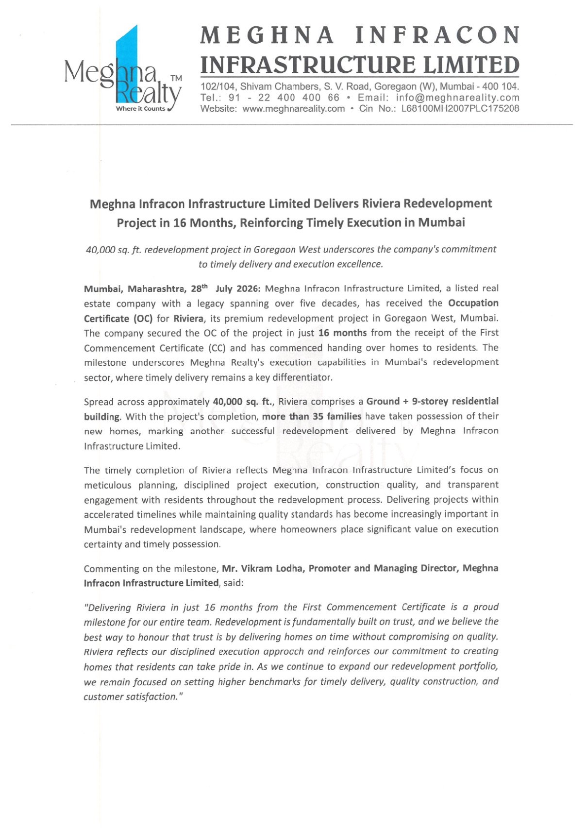 Meghna Infracon Riviera Redevelopment Project