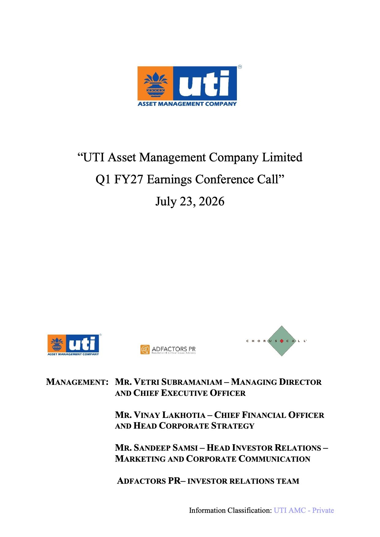 UTI AMC Q1 FY27 Results