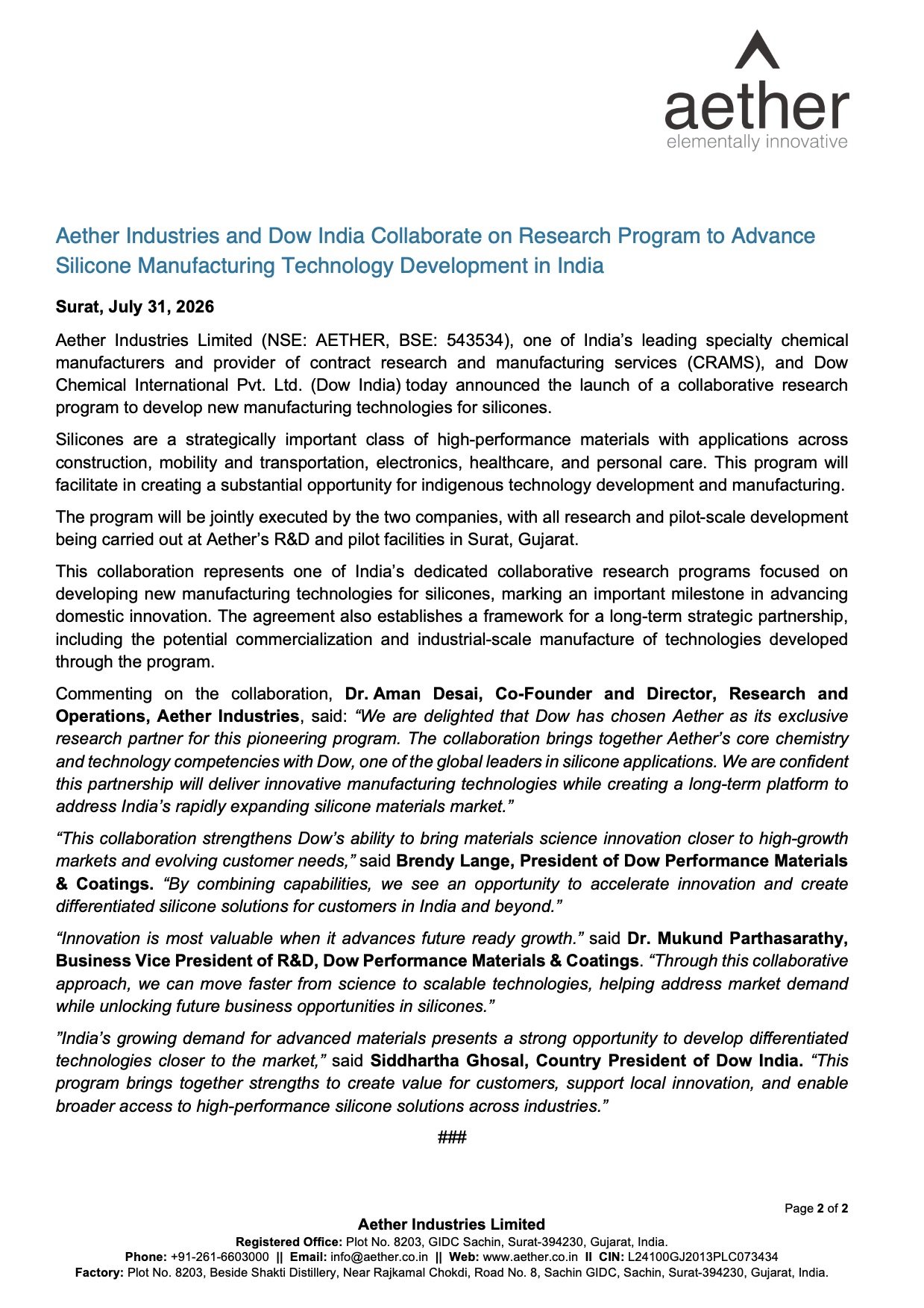Aether Industries Limited