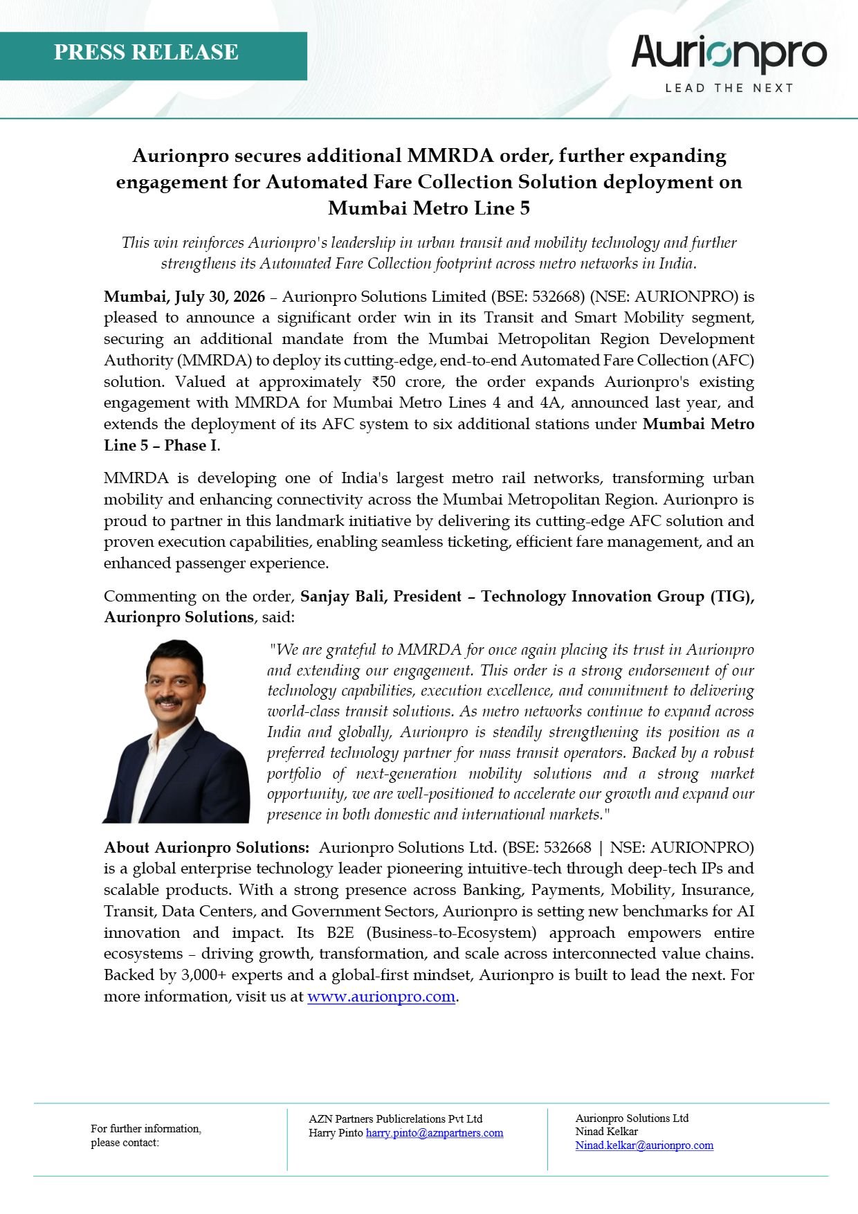 Aurionpro MMRDA Order