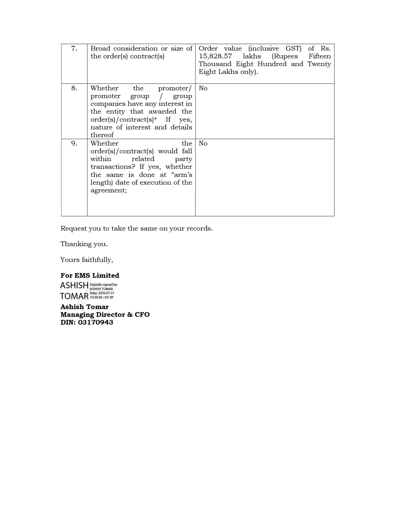 EMS Delhi Jal Board Order