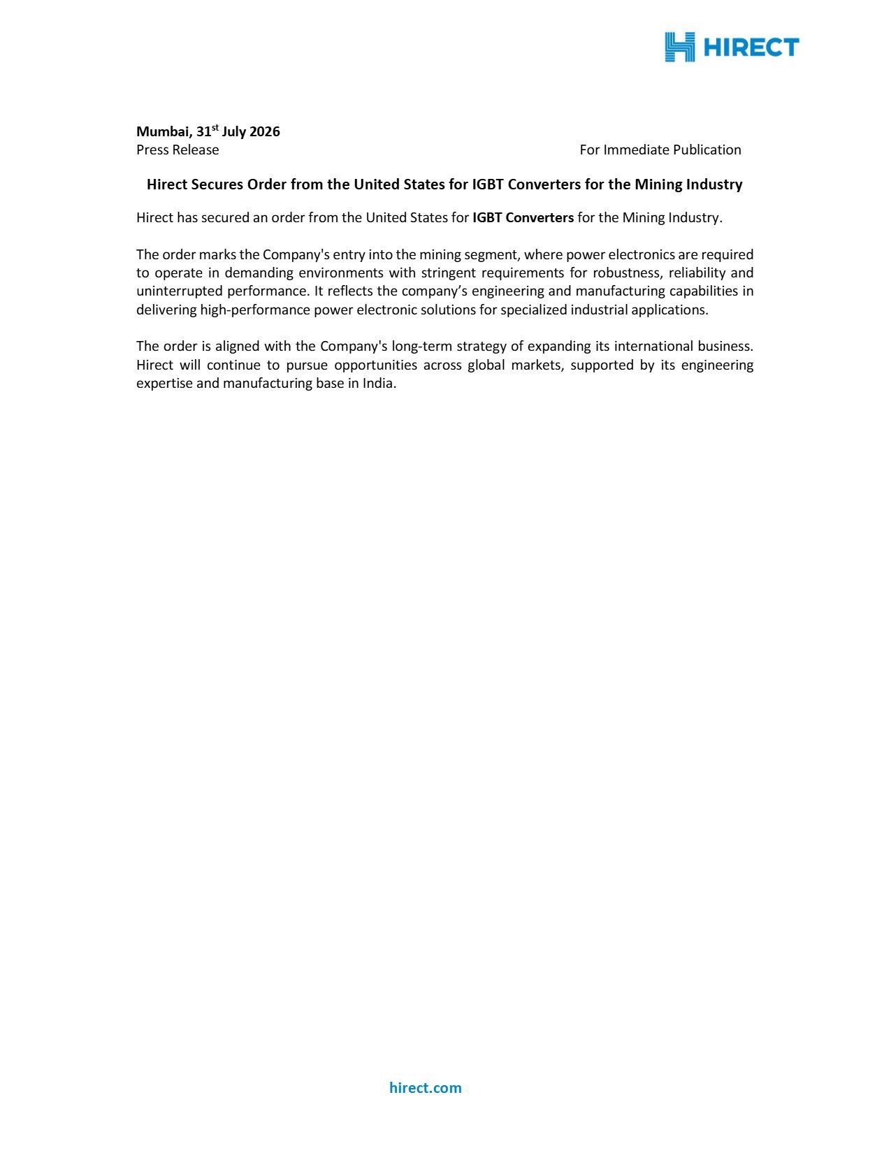 Hirect US Mining Order