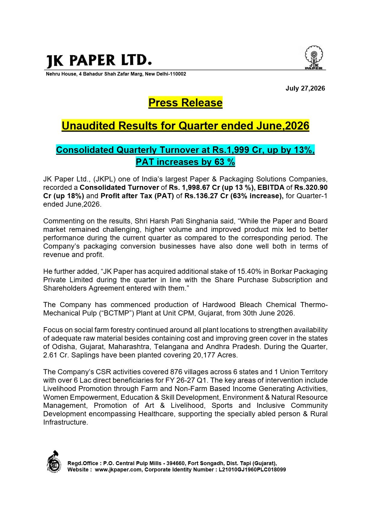 JK Paper Q1 FY27 Results