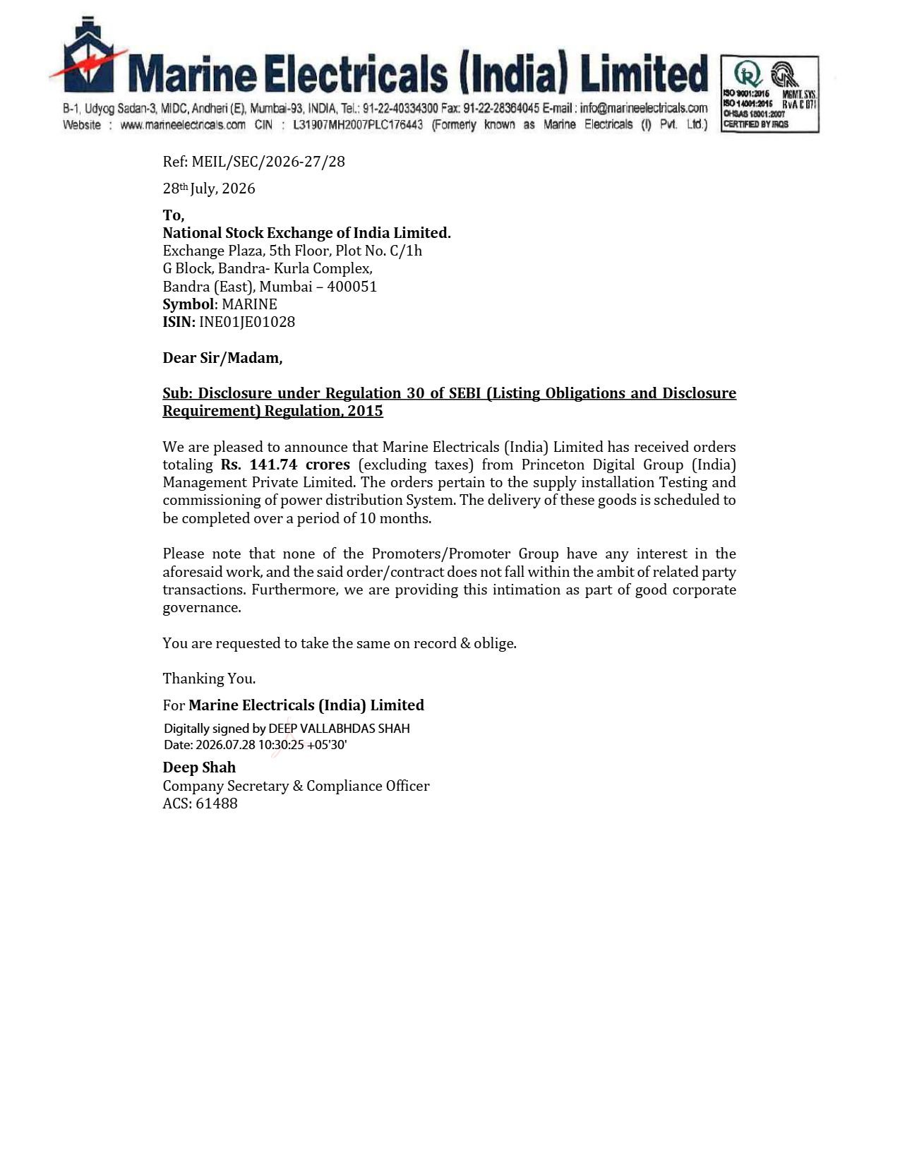 Marine Electricals Order