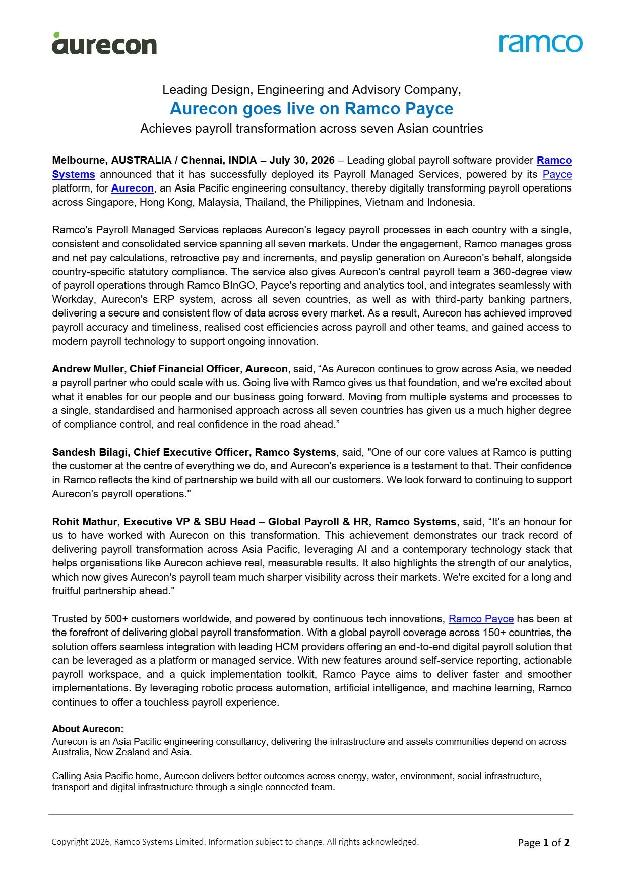 Ramco Aurecon Payroll