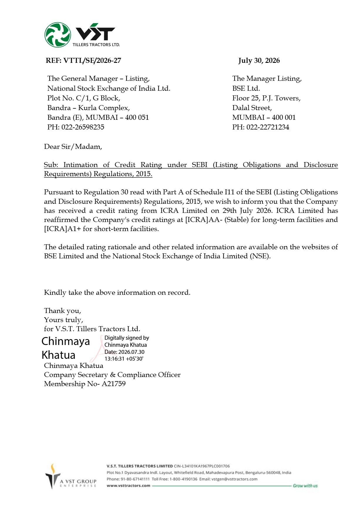 VST Tillers Credit Rating