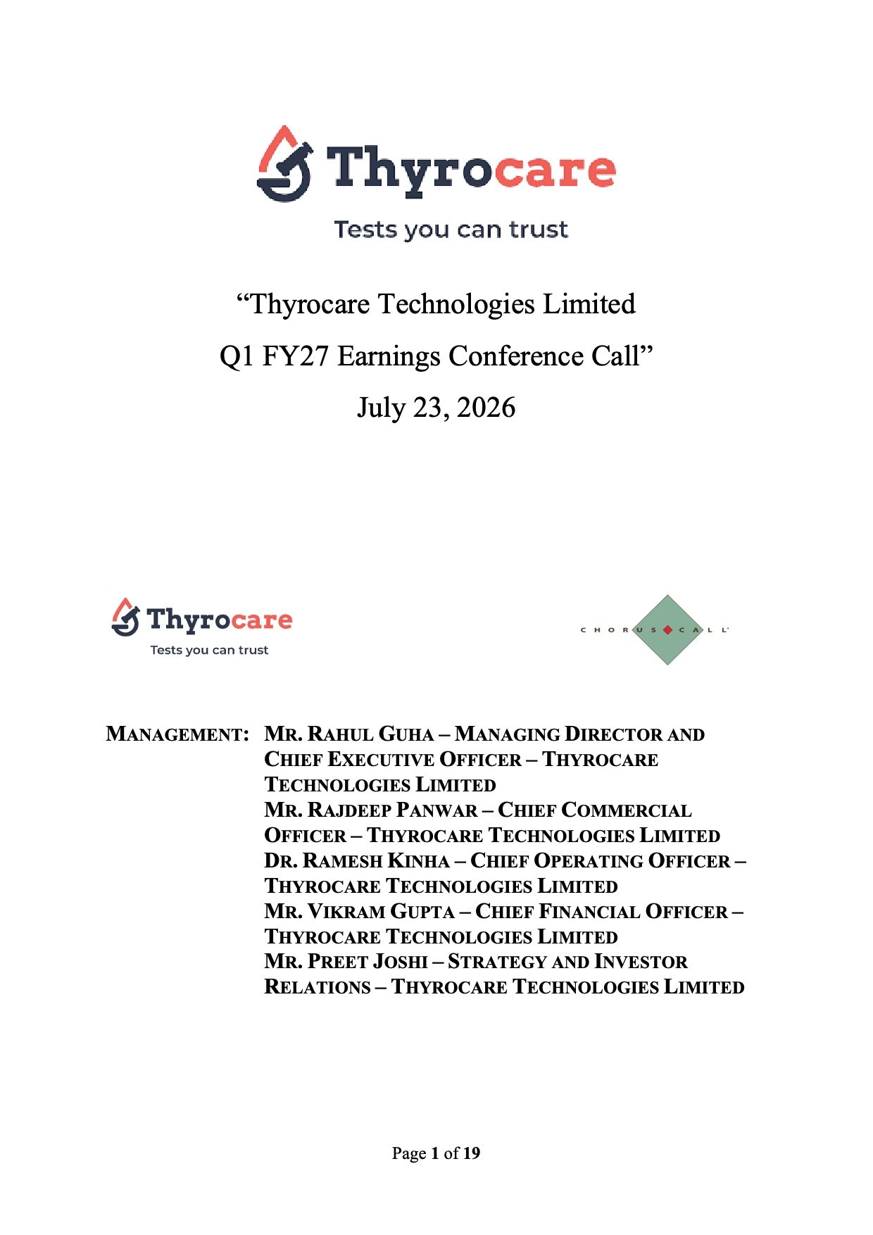Thyrocare Q1 FY27 Earnings Call