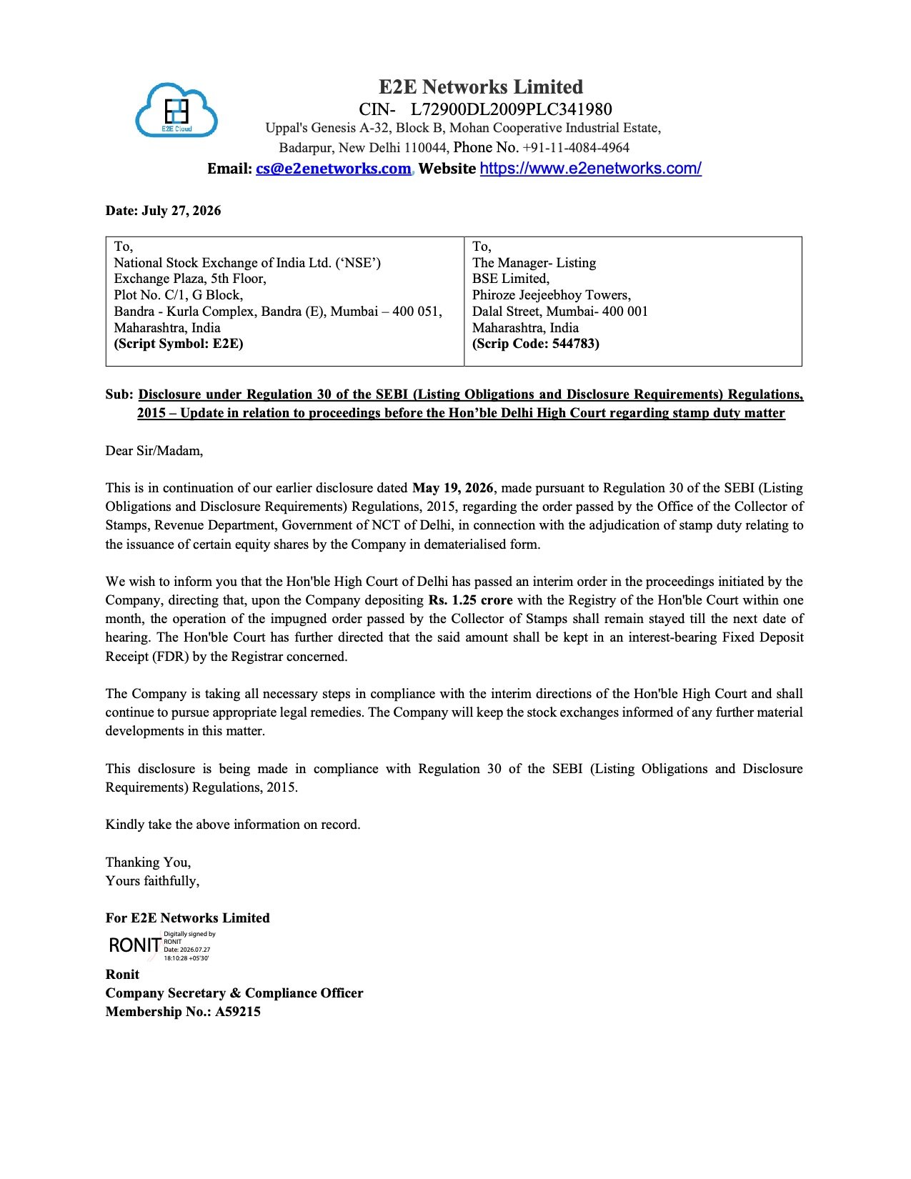 E2E Networks Delhi High Court Stamp Duty Case