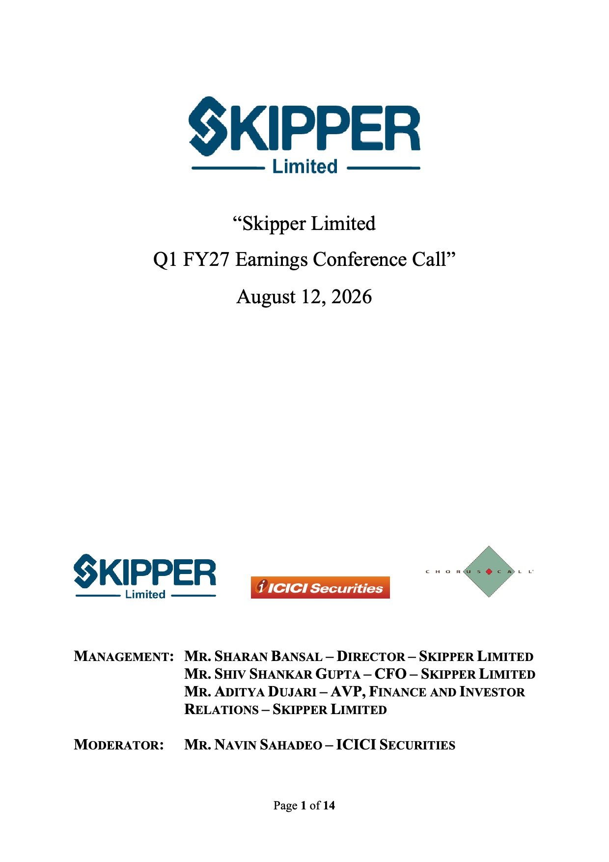 Skipper Reports Record Q1 FY27 Revenue as Margins and Order Book Strengthen Skipper Q1 FY27 results