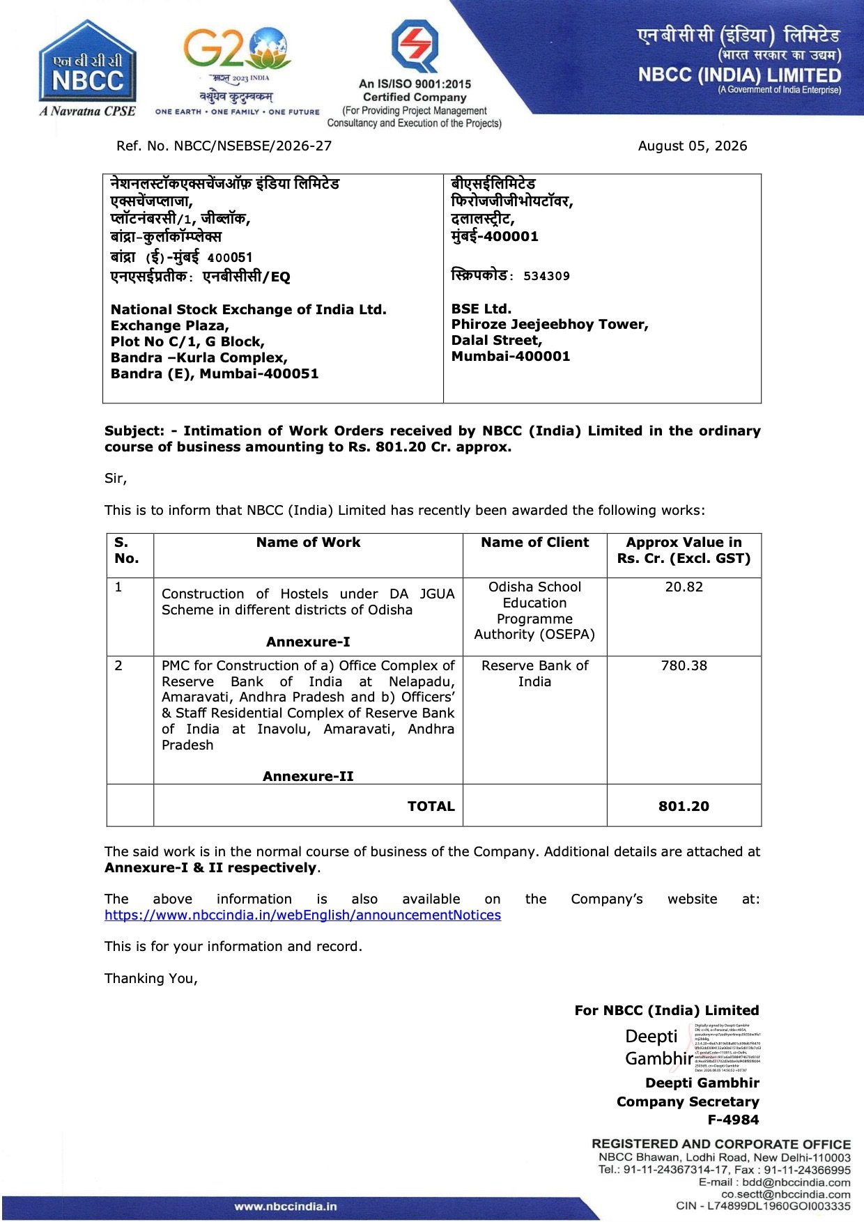 NBCC Work Orders