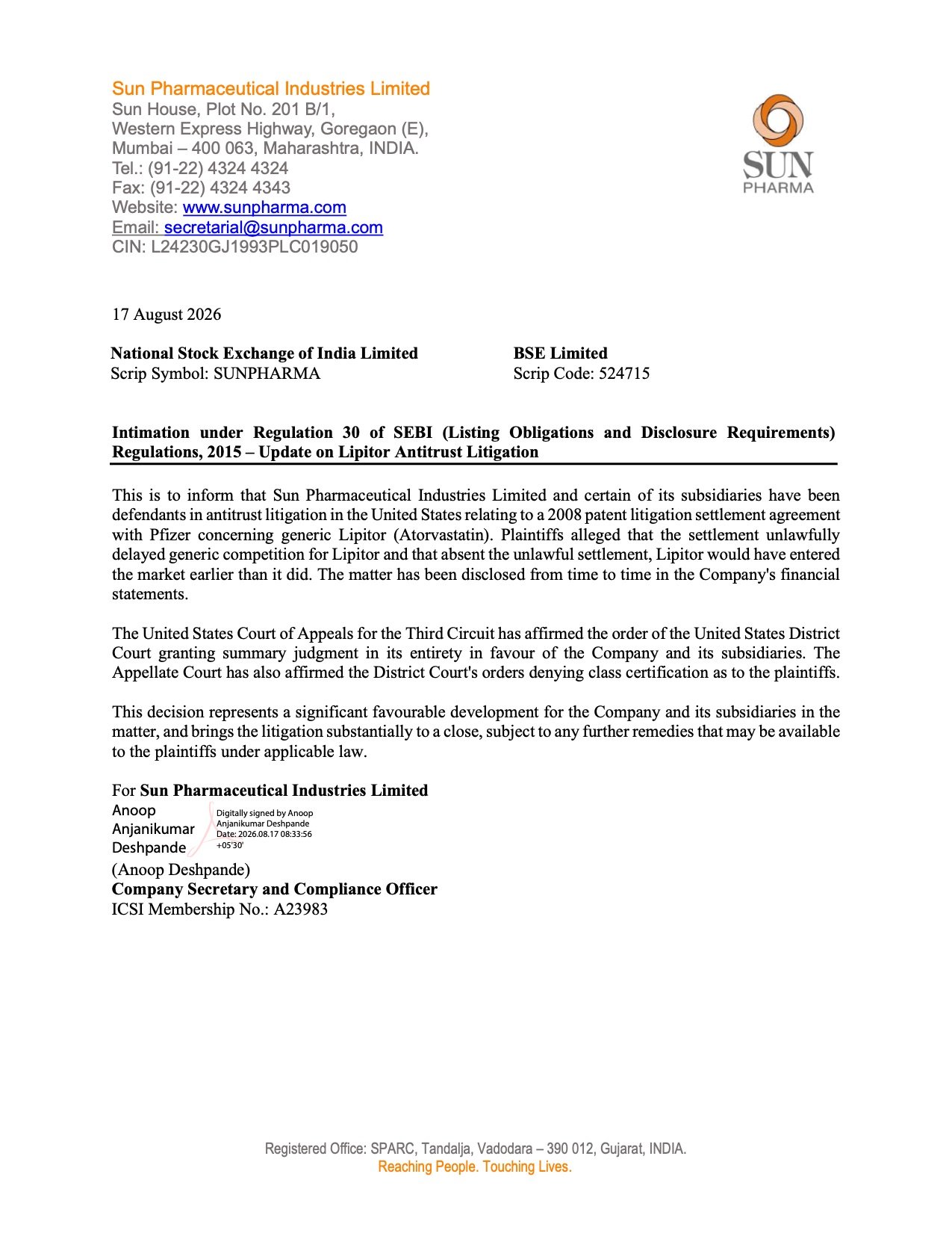 Sun Pharma Lipitor Antitrust Litigation