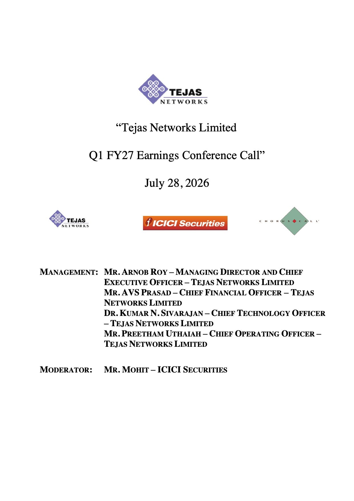 Tejas Networks Q1 FY27 Earnings Call: International 5G Wins Strengthen Growth Outlook Despite Continued Losses Tejas Networks Q1 FY27 Earnings Call