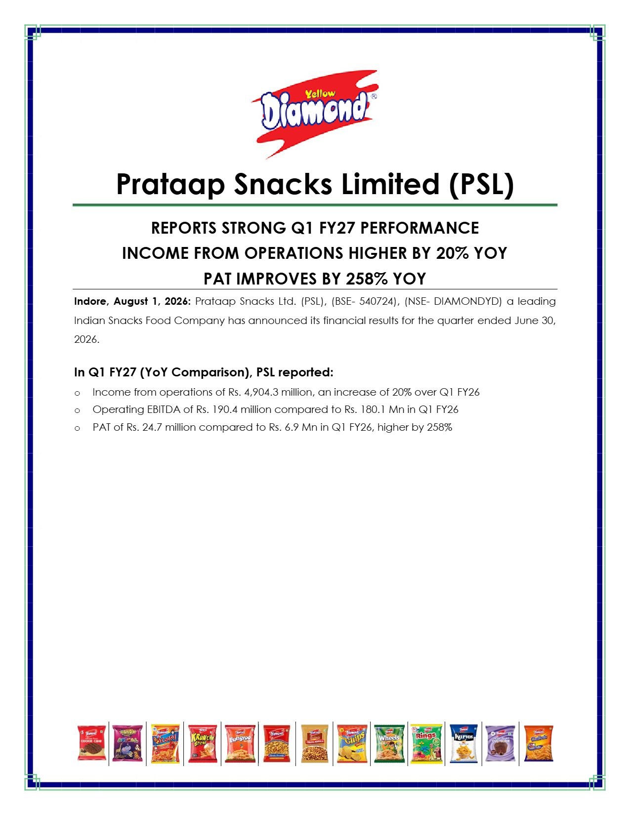 Prataap Snacks Q1 FY27 Results