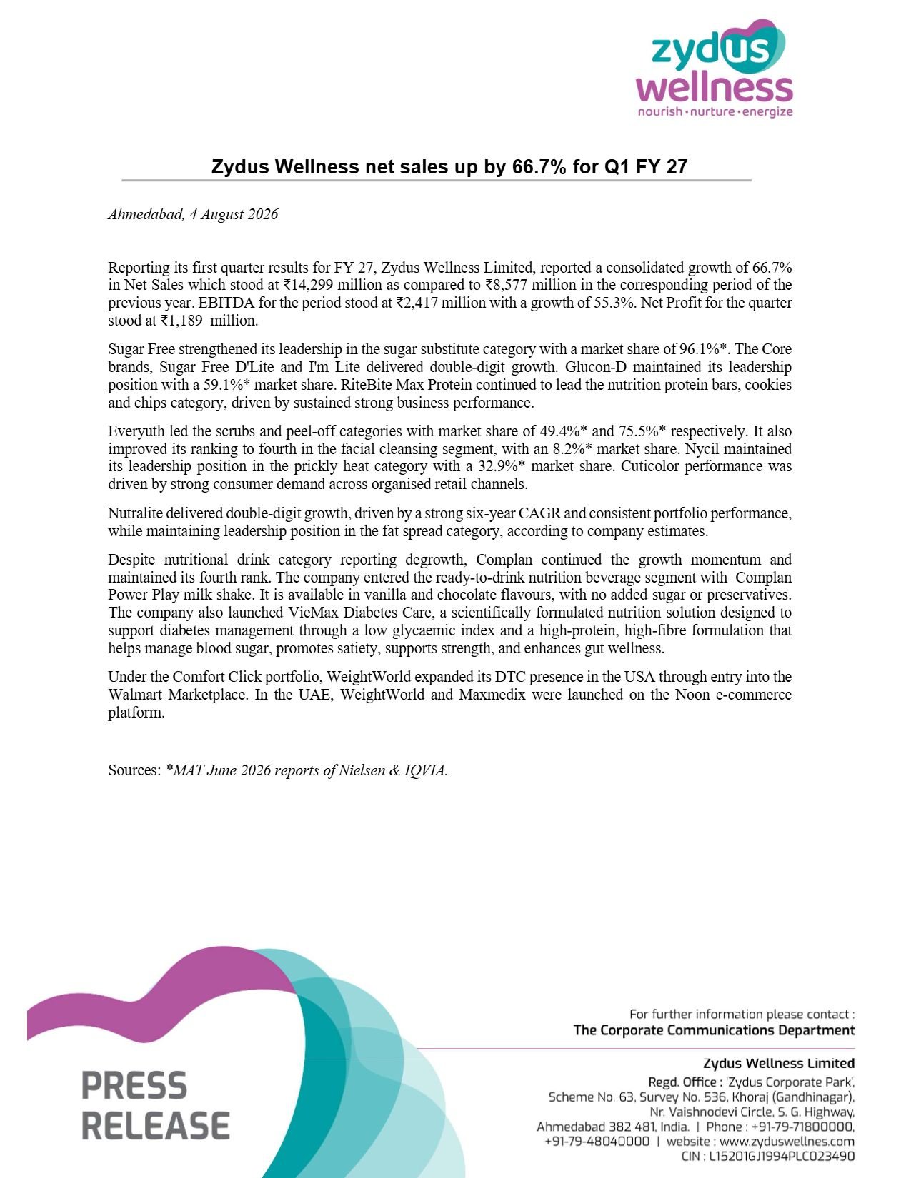 Zydus Wellness Q1 FY27 results