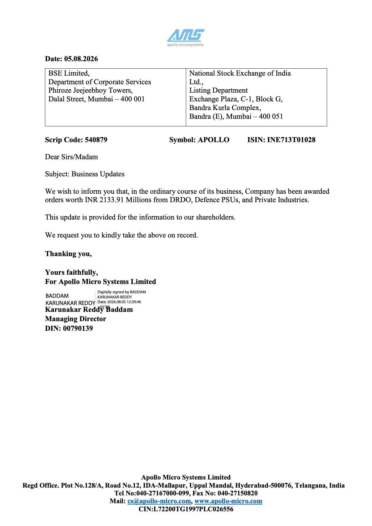Apollo Micro Systems Order Win