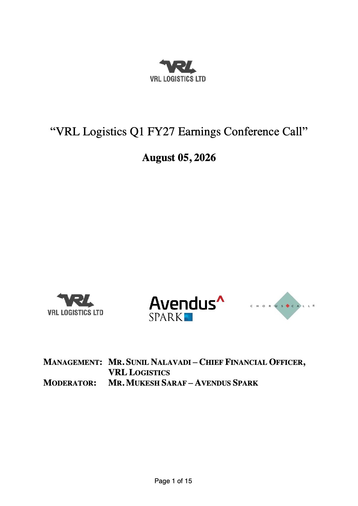 VRL Logistics Q1 FY27 Results