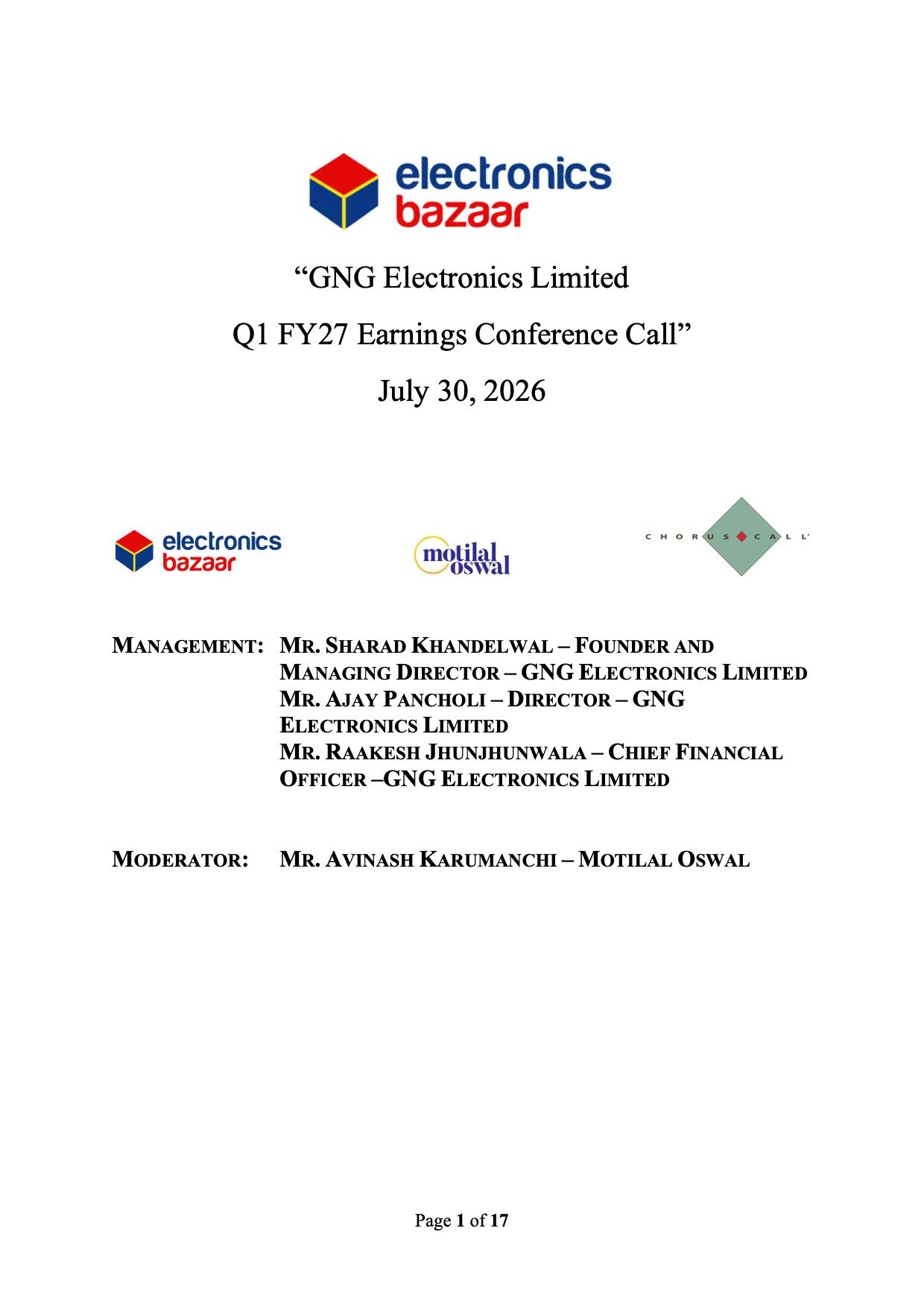 GNG Electronics Q1 FY27 Results